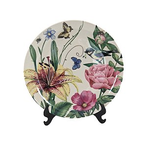 KIT 2 PRATOS DE SOBREMESA LINHA GARDEN EM CERAMICA BEGE FLORAL 20 CM MESA POSTA