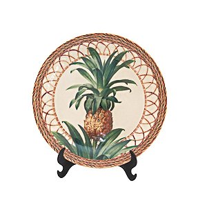 KIT 2 PRATOS DE SOBREMESA LINHA PINEAPPLE NATURAL EM CERAMICA BEGE ABACAXI 20 CM MESA POSTA