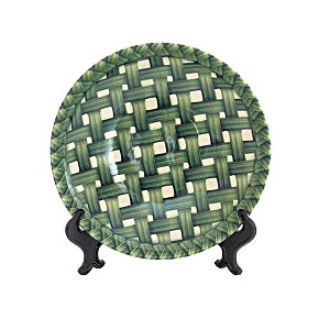 KIT 2 PRATOS FUNDOS LINHA FOLIAGE EM CERAMICA ESTAMPA BEGE E VERDE 21 CM MESA POSTA