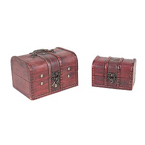CONJUNTO DE 2 CAIXAS BAÚ DECORATIVAS EM MADEIRA E METAL DECORAÇÃO UTILIDADE PRESENTE