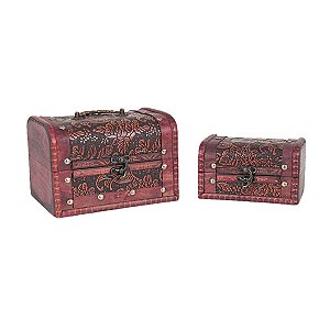 CONJUNTO DE 2 CAIXAS BAÚ DECORATIVAS EM MADEIRA DECORAÇÃO UTILIDADE PRESENTE