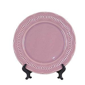 KIT 2 PRATOS RASOS EM CERAMICA ROSA LINHA ROMANTIC 27,5 CM MESA POSTA