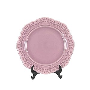 KIT 2 PRATOS DE SOBREMESA EM CERAMICA ROSA LINHA ROMANTIC 20,3 CM MESA POSTA