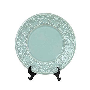 KIT 2 PRATOS DE SOBREMESA EM CERAMICA VERDE LINHA MADELEINE 20,5 CM MESA POSTA