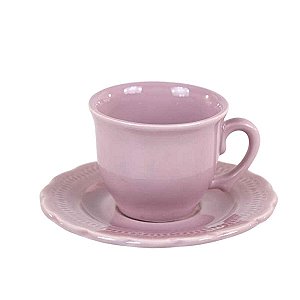 KIT 2 XÍCARAS DE CHÁ LINHA ROMANTIC EM CERÂMICA ROSA 200 ML MESA POSTA
