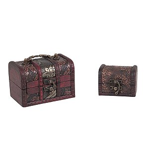 KIT 2 CAIXAS BAÚ MADEIRA MARROM RETRÔ DECORAÇÃO E UTILIDADE 6 MODELOS