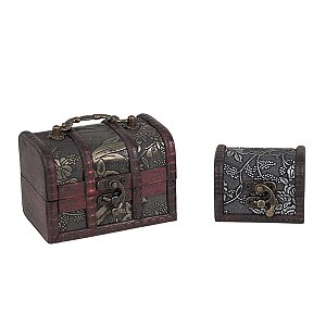 CONJUNTO 2 CAIXAS BAÚ MARROM EM MADEIRA PARA DECORAR E PRESENTEAR 6 MODELOS
