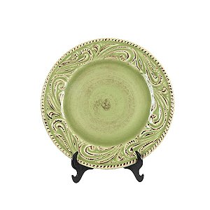 KIT 2 PRATOS DE SOBREMESA EM CERAMICA VERDE ABACATE LINHA RAVELO 20,5 CM MESA POSTA