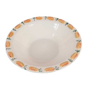 TIGELA ABACAXI EM CERAMICA BRANCA BORDA DECORADA 2 L MESA POSTA UTILIDADE
