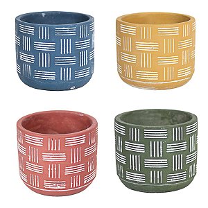 CACHEPOT LINHAS EM CIMENTO RUSTICO 10,5 X 12,5 CM DECORAÇÃO E UTILIDADE 4 OPÇÕES DE CORES
