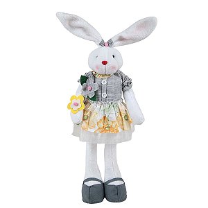 COELHO DA PÁSCOA FEMININO EM PELÚCIA 57 X 20 X 10 CM DECORAÇÃO DE AMBIENTES