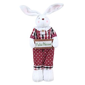 COELHO DA PÁSCOA MASCULINO EM PELÚCIA 50 X 20 X 10 CM DECORAÇÃO DE AMBIENTES