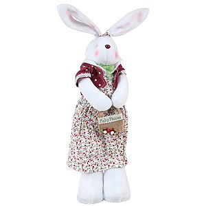 COELHO DA PÁSCOA FEMININO EM PELÚCIA 50 X 14 X 10 CM DECORAÇÃO DE AMBIENTES