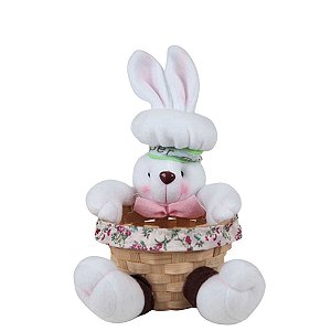 CESTINHA COELHO DA PÁSCOA FEMININO EM PELÚCIA 12 CM DECORAÇÃO E UTILIDADE