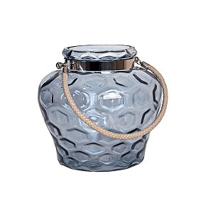 CASTIÇAL VASO DE VIDRO AZUL COBALTO COM ALÇA 27x28 CM DECORAÇÃO