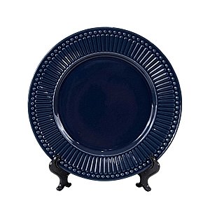 KIT 2 PRATOS RASOS ROMA DEEP BLUE EM CERÂMICA AZUL 26,5 CM MESA POSTA