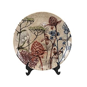 JOGO 2 PRATOS DE SOBREMESA LINHA COUP BLOEMEN EM CERAMICA MULTICOR 20,5 CM MESA POSTA