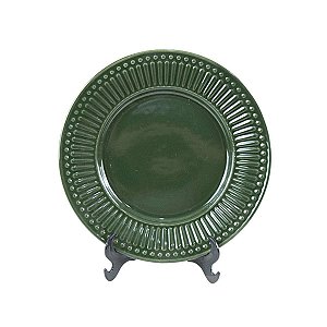 JOGO 2 PRATOS SOBREMESA LINHA ROMA BOTÂNICO EM CERÂMICA VERDE 21 CM MESA POSTA