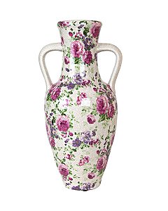 VASO DECORATIVO GRANDE DE CERÂMICA ESTAMPADA PARA FLORES NATURAIS OU PERMANENTES 51X25X23 CM