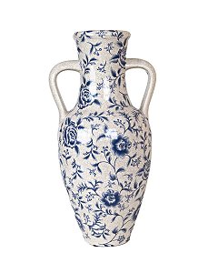 VASO DECORATIVO GRANDE DE CERÂMICA ESTAMPADA PARA FLORES NATURAIS OU PERMANENTES 51X25X23 CM