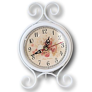 RELOGIO DE MESA VINTAGE DECORATIVO ANALOGICO METAL BRANCO 21 X 12 X 3 CM