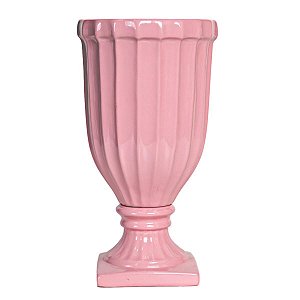 VASO DECORATIVO CANELADO EM CERAMICA ROSA 31 X 17,5 X 17,5 CM ARRANJOS FLORES ARTIFICIAIS E NATURAIS