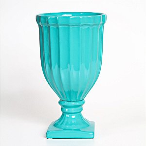 VASO DECORATIVO CANELADO EM CERAMICA VERDE 26 X 14 X 14 CM ARRANJOS FLORES ARTIFICIAIS E NATURAIS