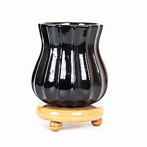 VASO DECORATIVO CERAMICA NEGRA FLORENÇA COM BASE 23 X 17 X 17 CM DECORAÇÃO E ARRANJOS