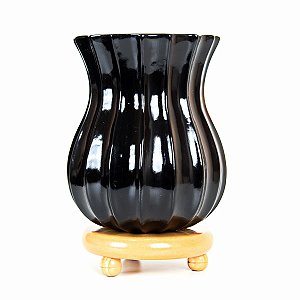 VASO DECORATIVO CERAMICA NEGRA FLORENÇA COM BASE 27 X 18 X 18 CM DECORAÇÃO E ARRANJOS