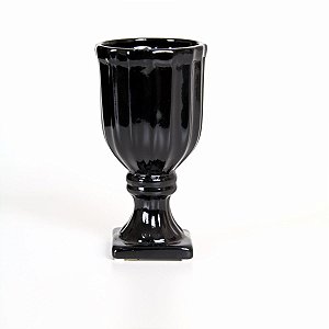 VASO DECORATIVO CANELADO EM CERAMICA NEGRA 15 X 8 X 8 CM DECORAÇÃO E PEQUENOS ARRANJOS