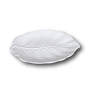 TRAVESSA DE CERAMICA BRANCA FOLHA DE BANANEIRA  48 x 32 CM MESA POSTA