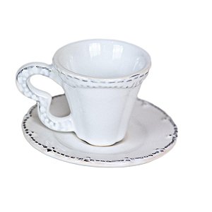 JOGO DE XICARAS DE CAFE EM CERAMICA BRANCA LINHA RENDADA PROVENCE 80 ML MESA POSTA 6 UNIDADES