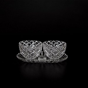 CASTIÇAL DUPLO DE VIDRO COM BASE  8,5 CM x 11 CM DECORAÇÃO E UTILIDADE