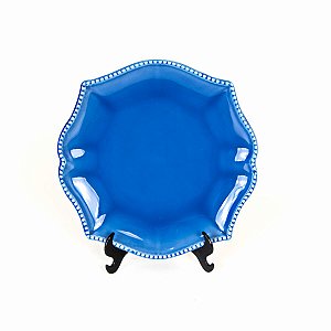 KIT 2 PRATOS EM CERAMICA AZUL MODELOS RASO, FUNDO E SOBREMESA MESA POSTA JANTAR