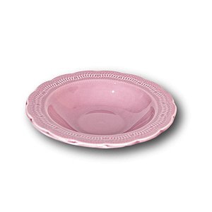 KIT 2 PRATOS FUNDOS DE CERAMICA ROSA 22 CM MESA POSTA