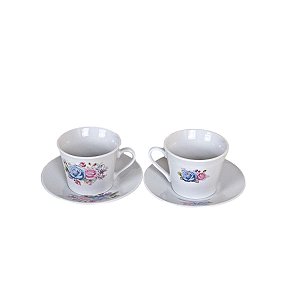 JOGO DE XICARAS PORCELANAS DE CHÁ COM 6 PEÇAS ESTAMPAS FLOR MESA POSTA PRESENTES