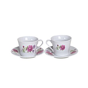 JOGO DE XICARAS PORCELANAS DE CHÁ COM 6 PEÇAS ESTAMPAS FLOR  MESA POSTA PRESENTES