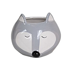 CACHEPOT RAPOSA CINZA EM CERAMICA 11 X 10 X 9,0 CM DECORAÇÃO E UTILIDADE