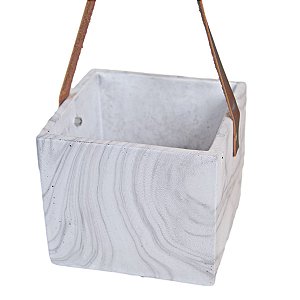 CACHEPOT BRANCO SUSPENSO COM ALÇAS EM CIMENTO 12,5x14,5x14,5 CM DECORAÇÃO E ARRANJOS