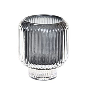 PORTA VELAS REDONDO DE VIDRO FRISADO NEGRO 9 X 7 CM DECORAÇÃO MESA POSTA