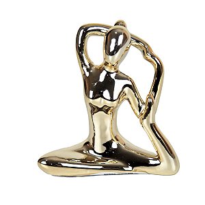 ENFEITE ESCULTURA YOGA PORCELANA DOURADA 10 X 11 X 4,5 CM DECORAÇÃO DE AMBIENTES