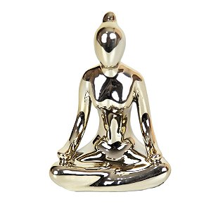 ENFEITE ESCULTURA YOGA PORCELANA DOURADA 11 X 5 X 8 CM DECORAÇÃO DE AMBIENTES