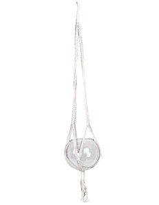 CACHEPOT SUSPENSO DE VIDRO TRANSPARENTE COM CORDAS EM MACRAMÊ 13 X 13 CM DECORAÇÃO E ARRANJOS