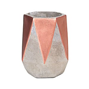 VASO HEXAGONAL CINZA E COBRE EM CIMENTO 10 X 6,5 CM DECORAÇÃO E ARRANJOS FLORAIS