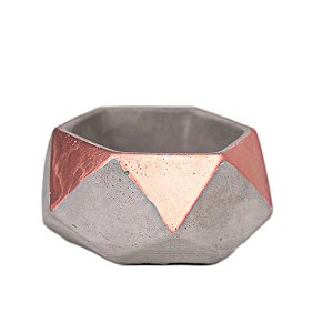 CACHEPOT HEXAGONAL CINZA E COBRE EM CIMENTO 5,5 X 9 CM DECORAÇÃO E UTILIDADE