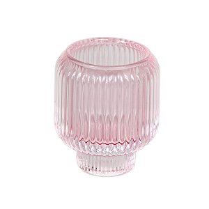 PORTA VELAS REDONDO DE VIDRO FRISADO ROSA 8,5 X 6,5 CM DECORAÇÃO MESA POSTA