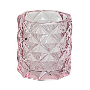 PORTA VELA REDONDO DE VIDRO ROSA BICO DE JACA 7,5 X 7 CM DECORAÇÃO MESA POSTA