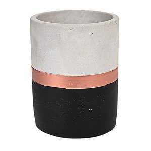 VASO REDONDO EM CIMENTO PRETO E COBRE 13 X 10,5 CM DECORAÇÃO E ARRANJOS FLORAIS