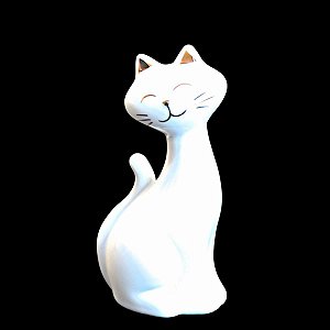 ENFEITE DECORATIVO GATO BRANCO EM CERAMICA 12 X 4,5 X 6,5 CM DECORAÇÃO SALAS