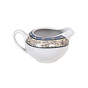CREMEIRA EM CERAMICA BRANCA ESTAMPADA COM PASSAROS FLORES E FOLHAS 400 ML MESA POSTA CAFÉ DA MANHÃ